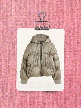 H&M Kids Hooded Puffer Jacket in Taupe Beige